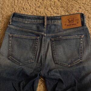 Diesel Women's Slim Regulus waist Washed Blue Straight Jeans with Leather Patch